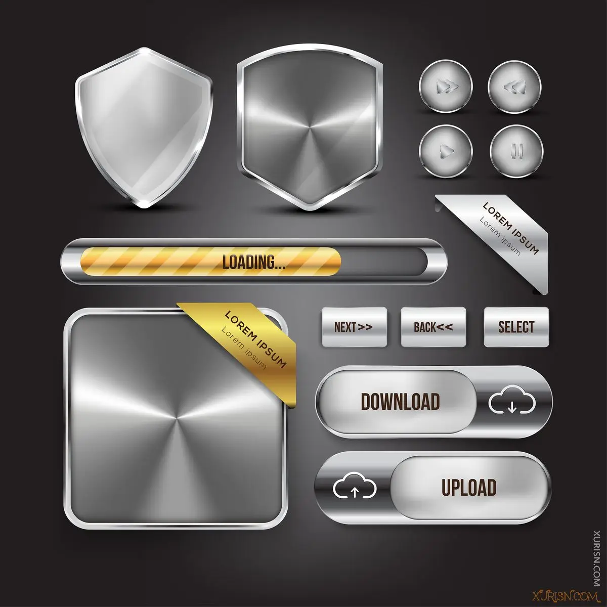 矢量图形-7组 网页设计金色 银色 透明玻璃等按钮矢量模板(5)