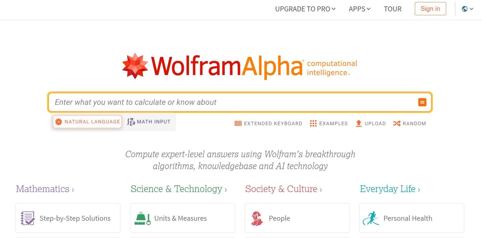 使用 Wolfram 的突破性算法、知识库和 AI 技术计算专家级答案。面向数学，科学和技术，社会与文化和日常生活等科目。