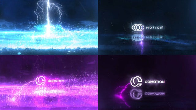AE模板-闪电冲击雨滴下落霓虹效果LOGO标志开场出现动画